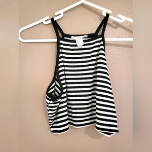 F21 large b/w striped crop tank top